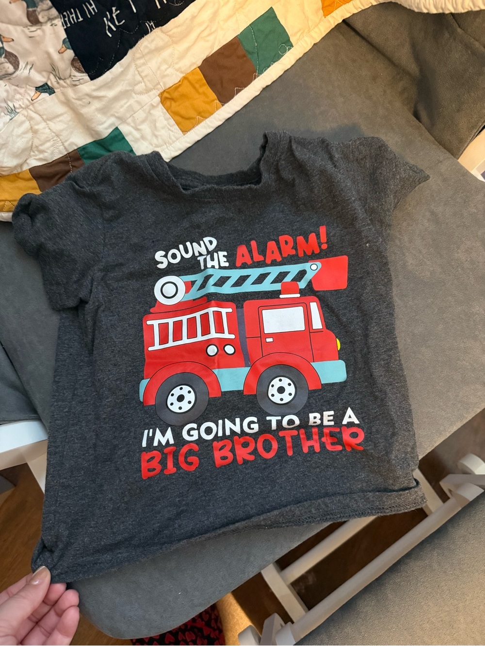 Big Brother Fire Truck Kids T-Shirt - Gray with Red Truck